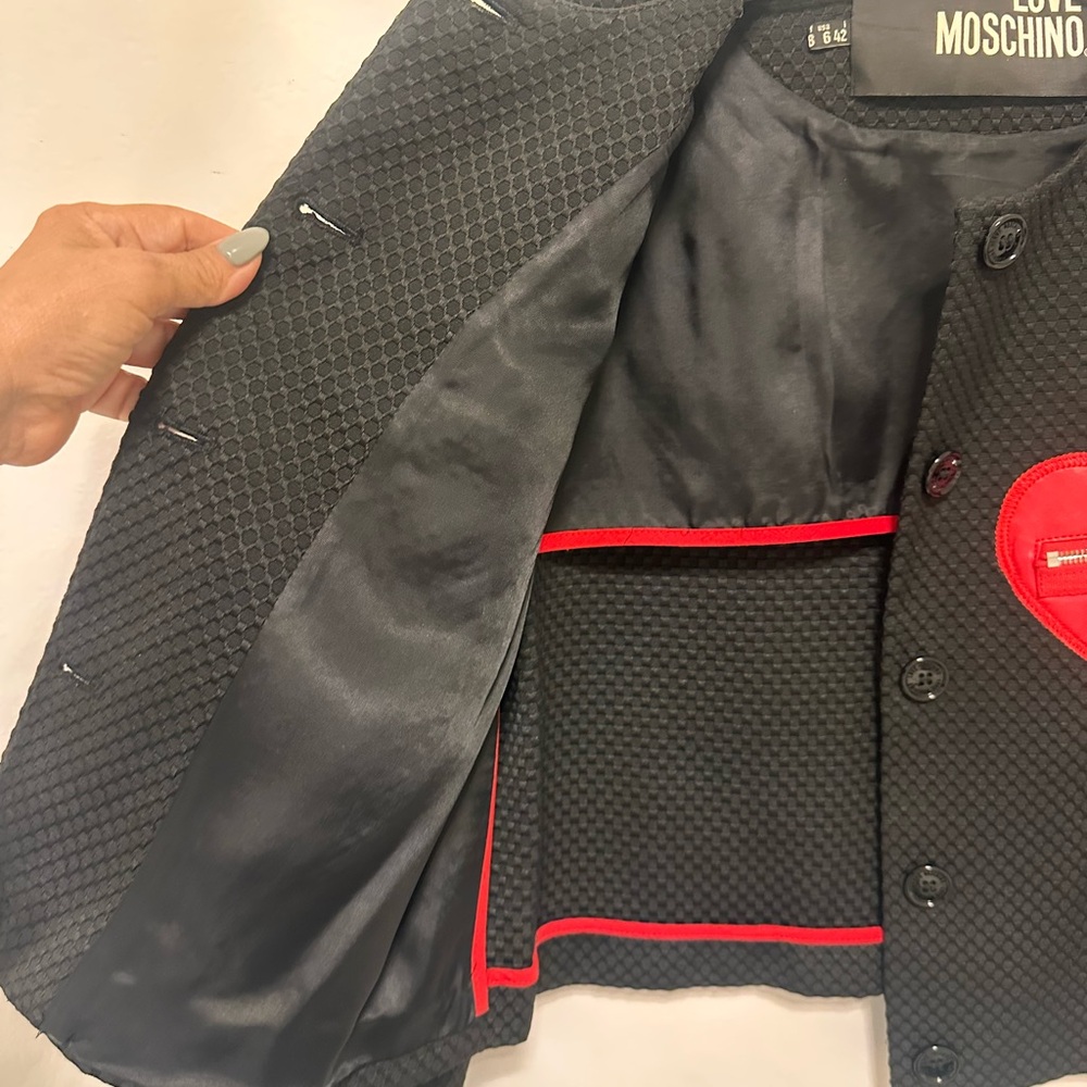 Moschino Black Blazer with Red Heart Details vintage private collection size 6 - Picture 7 of 11